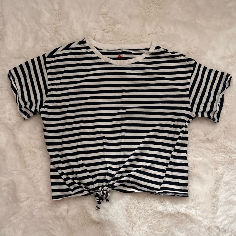H&M Black and White Striped Side Tied Shirt